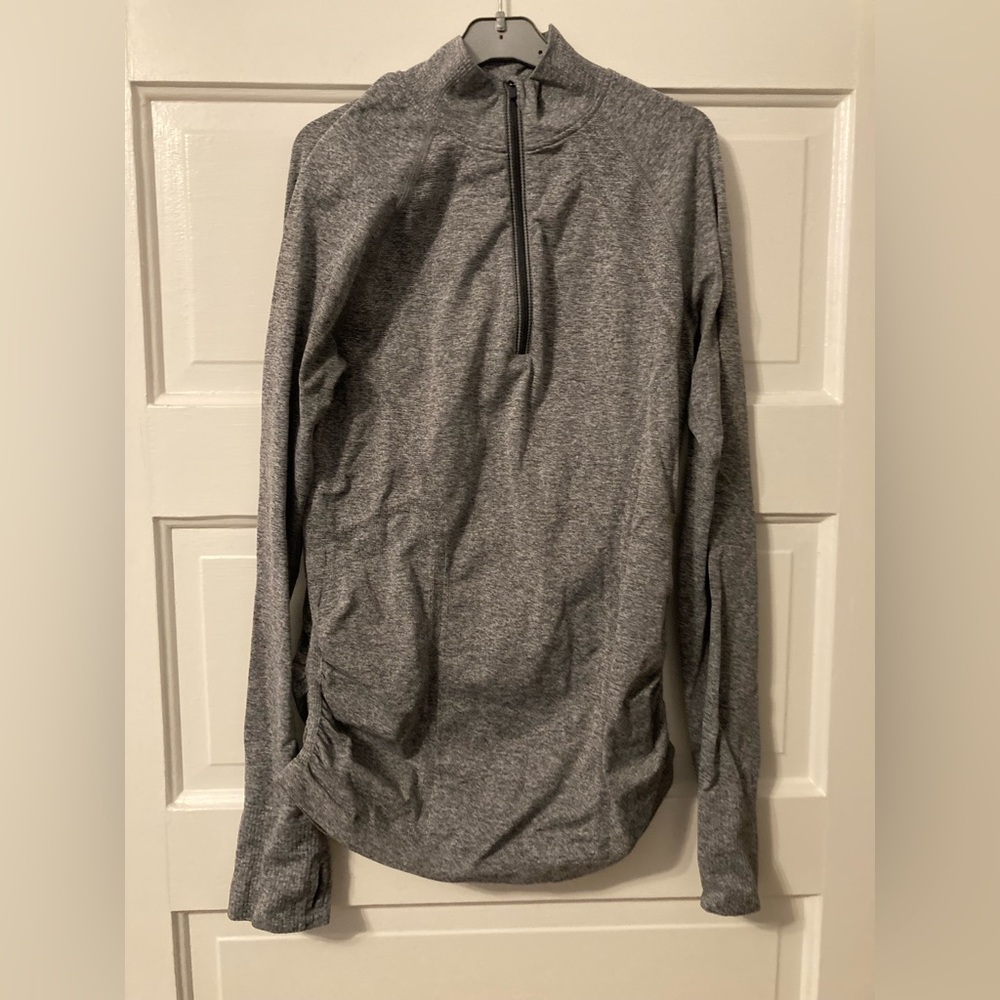 Athleta Fastest Track Ruched Long Sleeve Quarter Zip w/ Thumbholes Gray/Medium